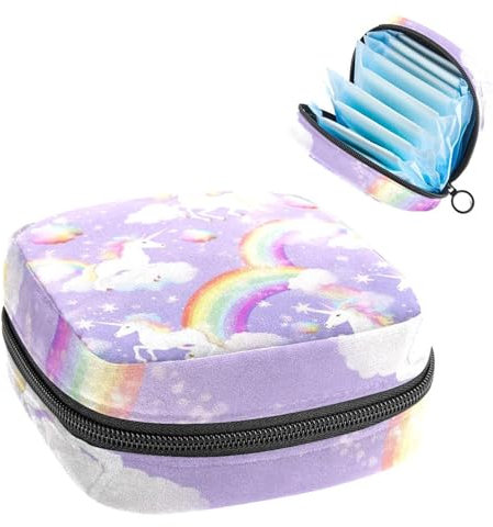 Borsa mestruale,Sacchetto di immagazzinaggio del tovagliolo sanitario,Nuvola arcobaleno e unicorno,Porta tamponi per borsa