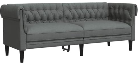 vidaXL Canapé Chesterfield 3 Places, Chaise avec Accoudoirs et Dossier, Siège avec Pieds, Fauteuil TV de Salon, Moderne, Gris Foncé Tissu