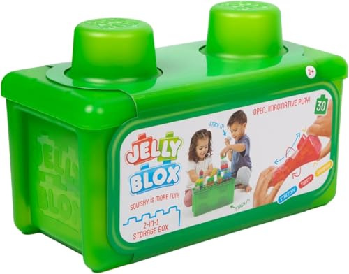 Jelly Blox - Scatola di Immagazzinaggio + 30 blocchi Tattili Morbidi - Set di costruzioni per bambini dai 2 anni - Esperienza Sensoriale con Blocchi Estensibili e Flessibili - Imballaggio Aperto