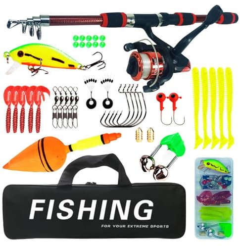 Kinder Angelset, Angelrute Kinder, Kinderangel Starter Set, Angelset Für Einsteiger, Tragbare Teleskopische Kinder Angel Kombi Rute Und Rolle, Angelruten Und Rollen Combo, Mädchen Und Jungen