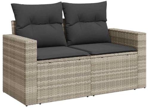 vidaXL Sofá de Jardín de 2 Plazas con Cojines, Sillón de Exterior, Sofá Modular, Asiento para Patio Terraza Balcón, Ratán Sintético Gris Claro