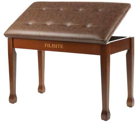 FILISITE Duet Piano Bench with Storage, Wooden Piano Stool with Waterproof Padded Cushion, Bench Seat for Vanity, Living Room, Bedroom (Wood)
