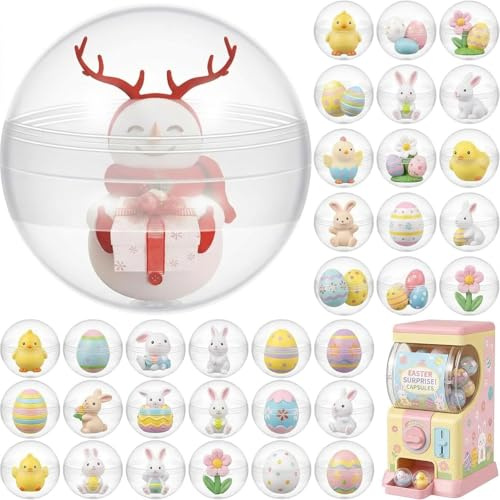 JOINPAYA 50 Pcs Clear Vending Machine Capsules 45mm, Snap-Tight Round Toy Capsules for Kids Party Favors, Replacement Balls for Bath Bomb Molds, Prizes, Arts & Crafts - Crystal Clear