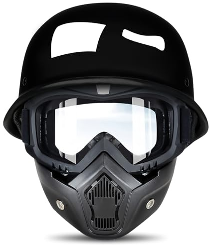 Retro Jethelm Motorradhelm mit ECE, Deutscher Halbschalenhelm für Herren Damen, Belüftetes Innenfutter Schnellverschluss, Chopper Moped Roller Cruiser Mofa Helm 55–62cm
