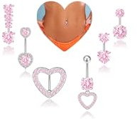 Nelytiya 6 Pièce Rose Piercing Nombril Acier Chirurgical Set Cœur Percing au Nombril Acier Inoxydable pour Femmes