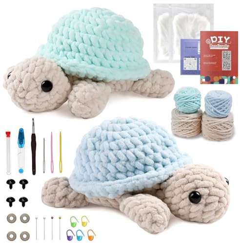 FARYODI Juego de ganchillo para principiantes, crochet de crochet de tortuga con aguja de hilo y accesorios, kit de ganchillo para principiantes con instrucciones paso a paso, kit de manualidades