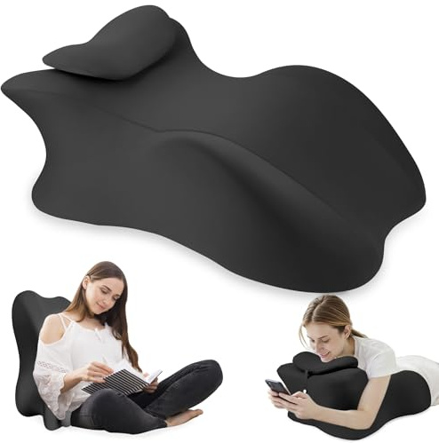 MYFAMIREA Memory Foam Ergonomic Wedge Pillow for Adults - Prone Pillow for Bed Sleeping, Reading, Memory Foam Ergonomic Cushion for Back Support, Sitting Up and Back Pain, with Removable Cover (Black)