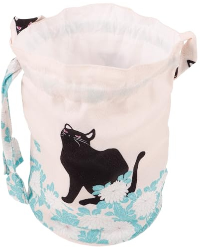 Cabilock Paquet à Cordon pour Femme Petit Format en Tissu Paquet à Main Chat Noir et Fleurs Fourre-Tout Léger et Polyvalent pour Sorties et Rangement Clés Téléphone