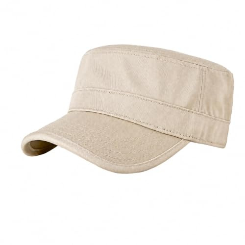 Military Style Cotton Flat Top Cap for Men - Breathable Cadet Army Hat with Short Brim, Lightweight Outdoor Cap for Driving Hiking Fishing and Casual Wear (XL)