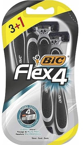 Bic Flex 4 Herrenrasierer - 4 Stück Rasierer (3 + 1 Bonus) - mit Gleitstreifen und schwenkbarem Kopf für eine glatte, präzise Rasur