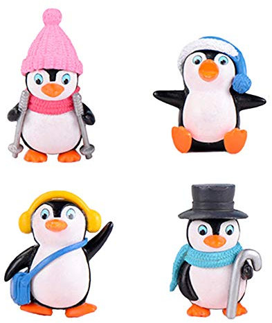 Jem 4 pcs Cute Penguin Ornement Paysage, Jardin Décor Pingouins, Mini Figure Collection Playset, gâteau de Pingouin