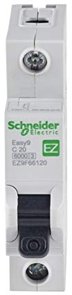Schneider EZ9F66120 Electric Easy9, MCB Miniature Circuit Breaker, White, 1 Pole, Type C, 6 kA Breaking Capacity, 20 A, 230 V