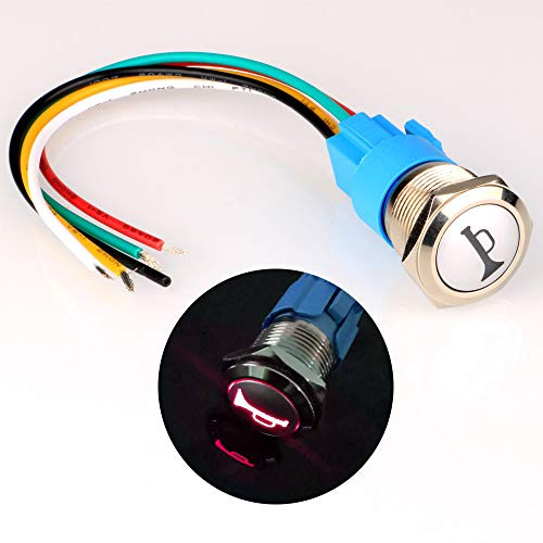 Gebildet 12V-24V/5A 19mm Förledningar Momentan Högtalare Horn Tryckknapp Vattentät Metallomkopplare med Rött LED-ljus för Bil Båt