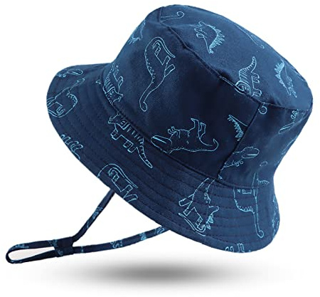 XIAOHAWANG Baby Boy Sun Hat Infant Toddler Dinosaur Bucket Hats Summer Baby Boys Beach Caps (Navy Dinosaur, 50cm(1-2Y))
