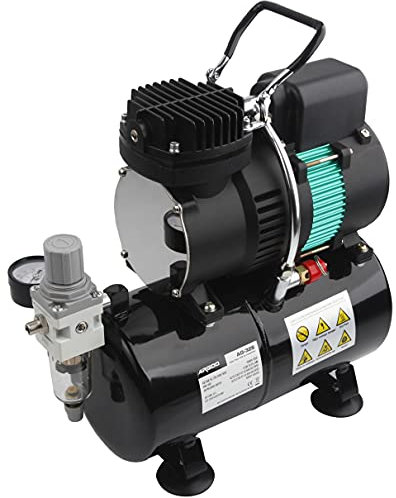 Compresor de aerógrafo de lujo Airgoo AG-326 con dos ventiladores y depósito de aire de 3 litros, regulador, trampa de humedad para aficiones, decoración de alimentos, tatuajes, gráficos, etc.