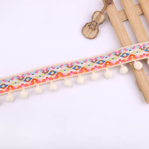 HAOBIN 5.4 Meter Bommelborte Pom BordüRe Trimm Ball Fransen Rainbow Pom Fransenband Pom Girlande Girlande Bunte Pom Balls Band NäHen Kunsthandwerk Jumbo Bommelborte Diy Dekorative Handwerk(hellgelb)