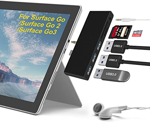 Surface Go Docking Station, USB C Hub Surface Go /Go2 /Go3 mit USB3.0+2 USB 2.0+SD Kartenleser+Micro SD Kartenleser (SD&TF Steckplatz)+3.5mm Audioausgang, Multifunktionales 6-in-2 Surface Go Zubehör