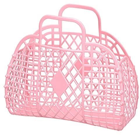 Jelly Bag für Kinder, Mädchen, Frauen, Kinder-Strandtasche, modische Kunststoff-Jelly-Geldbörse, 80er Jahre Retro-Geldbörse mit Sackleinen (Large, Pink)