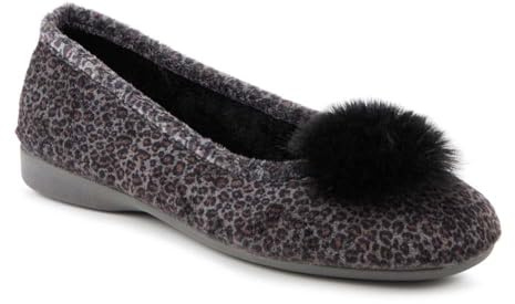 Pavers Womens Ballerina Slippers Grey Leopard Size 7 | Autumn Winter Collection | Full Slipper Slipper | Slip On | Flat | Lightweight