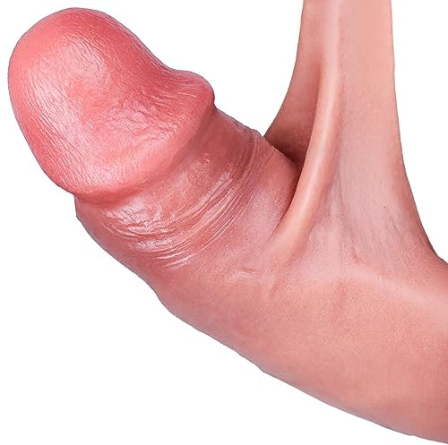 Twinice Reproduktion echte handgemachte Dildo, Realistischer ungeschnittener Dildo, Dildo mit gleitender Vorhaut, doppelter Silikon-Dildo mit gleitender Vorhaut speziell für Frauen., Flesh