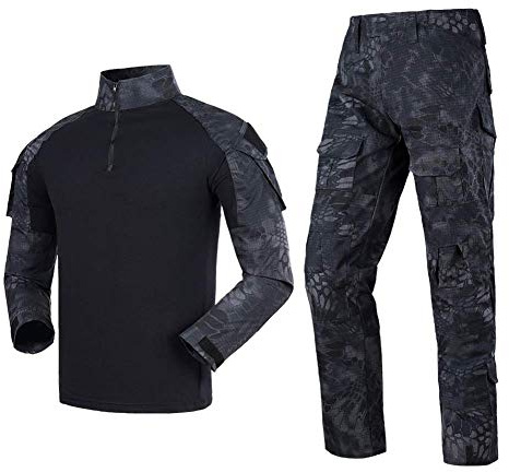 Airsoft kamouflagedräkt herr, paintball, stridströja, taktiska byxor, långärmad med 1/4 dragkedja, militärkostym, utomhus, kamouflage, jaktkläder, BDU.., Svart python, XL