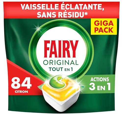 Fairy Original Tablettes Lave-vaisselle All In One, Citron, 84 Capsules, Efficaces Même Sur La Graisse Incrustée, Protège le Verre Et L'Argent
