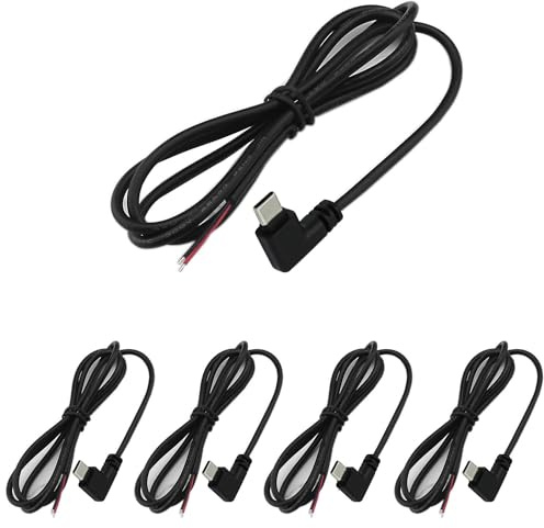 RUNCCI-YUN 5 st USB C-kontaktkabel, 90 grader, USB C-kontakt lödning 22 AWG 5 V/3 A 2-tråds USB C förlängningskabel för installerade USB-C-enheter eller ersättningsreparations-gör-det-själv-kabel 100
