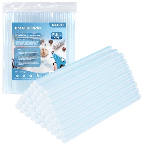 MATUFF Hot Glue Sticks Full Size, 0.43” Dia x 8” Long, 52 Pcs EVA Clear Hot Melt Glue Gun Sticks, Multipurpose Glue Sticks Bulk for Kids Adults Crafting Sealing Repairing Festival Decoration