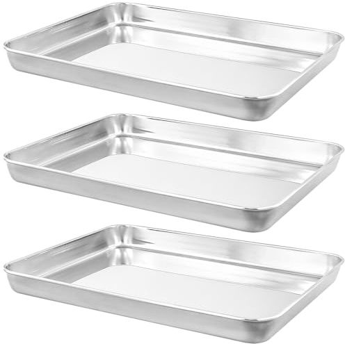 CHUENKUK 3 bandejas de horno de acero inoxidable, 32 x 22 x 4,8 cm, rectangulares, para hornear, cocinar