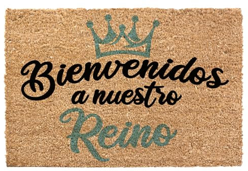 HERSIG - Felpudo Coco | Felpudo Original Rectangular Bienvenidos a Nuestro Reino Verde - 60x40 cm