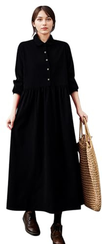 Boodtag Dam vintage plus size manchesterklänning UK damer elegant lång skjorta klänning lös passform A-linje maxiblus klänning med krage höst vinter outfit