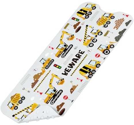 Baby badmatta för badkar halkfri 100 x 40 cm, extra lång barnbadkarsmatta mögelfri, badkar duschmatta halkfri med sugkoppar och dräneringshål för badrum, maskintvättbar, fordon