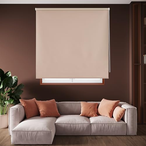 Blindecor Draco Estor Enrollable Opaco Liso - Marrón Claro, 80 x 175 cm (Ancho por Alto). Tamaño de la Tela 77 x 170 cm. Estores térmicos Blackout
