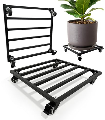 Nordswal Plant Caddy with Wheels, 15.75/40CM Metal Square Plant Pot Stand Feet with Lockable Caster Wheels, Heavy Duty Plant Dolly Base or Large Flower Pots Mover for Indoor & Outdoor, 2 Pack