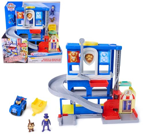PAW PATROL - Search & Rescue: Pup Squad Hauptquartier Spielset mit Chase Racer, Bürgermeister Besserwisser & Kitty Figur, Spielset für Kinder ab 3 Jahren