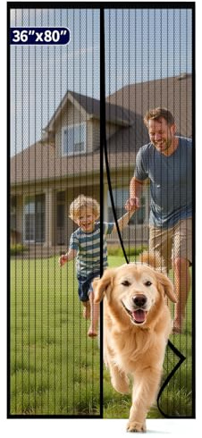 Kitsure Magnetic Screen Door - 90 X 205cm Retractable Screen Door Mesh for Front Door or Sliding Door, Pet & Kid Friendly, Hands-Free Closure Keeps Bugs Out & Lets Breeze in