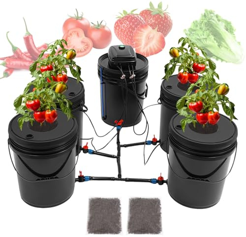 DWC Hydroponics Grow System, 5-Gallon Deep Water Culture Recirculating Drip Garden System with Multi-Purpose 6m Hose Air Hose, Air Pump, and Air Stone, for Indoor/Outdoor Leafy Vegetables