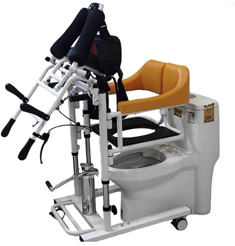 Hydraulisk patientlyft, överföringsstol, multifunktionell toalettrullstol, 180° delat säte, 200 kg kapacitet, med matbord och kuddar för seniorer