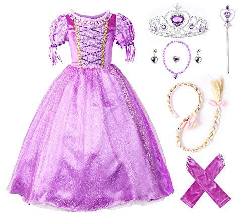 JerrisApparel Princesse Raiponce Costume Robe de fête Robe de Fille (120cm, Violet avec Accessoires)