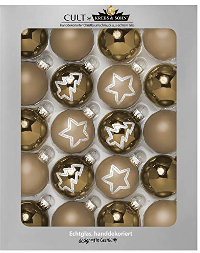 Krebs & Sohn 20er Set Glas Christbaumkugeln - Weihnachtsbaum Deko zum Aufhängen - Weihnachtskugeln 5,7 cm - Gold Sterne, ‎360 g, Goldfarben