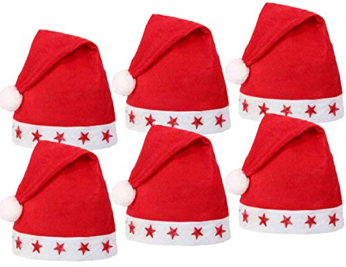 SoMulti Lot 6 Bonnets De Père Noël Etoiles Lumineuses Accessoires Fête Adulte