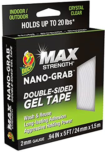 Duck Max Strength Nano Tape 24mm x 1.5m, Double Sided Tape, Removable, Reusable, Traceless Transparent Strong Waterproof Mounting Tape