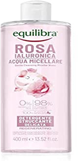Equilibra Ansikte, hyaluronrosa micellärt vatten, jäsat rosenvatten ansiktsmakeup och ögon, hyaluronsyra och vegetabiliskt glycerin, rengör och sträng med delikatess, 400 ml