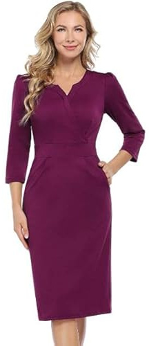 KOJOOIN Vestido de mujer para trabajo con cuello en V, ajustado, bodycon, estilo lápiz, para negocios, S