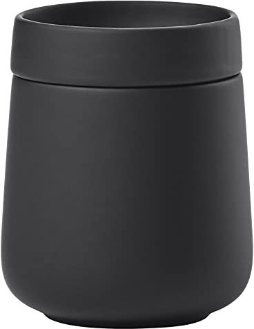 Zone Denmark Nova One Aufbewahrungsbox mit Deckel, Keramikdose zur Aufbewahrung von Badutensilien wie Wattepads & Wattestäbchen, Durchm. 8,4 cm, Höhe 10 cm, Fassungsvermögen 290 ml, Schwarz