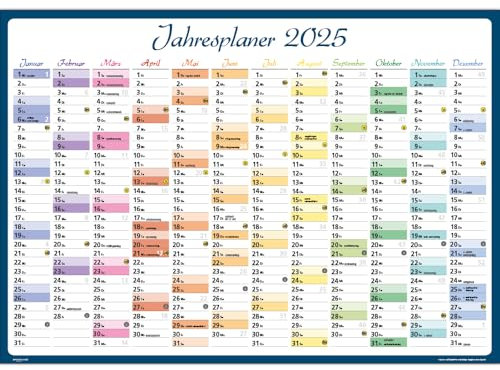 2025 Kalender Poster Bunt DIN A1 Jahresplaner Wandplaner Wandkalender gefalzt Wandkalender Wandplaner Posterkalender Jahresplaner Jahresübersicht…