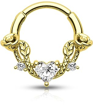 CM Crareesi Mania Piercing septum rose 16 g Anneau segmenté articulé en acier inoxydable 316L Daith Clicker Cœur CZ Septum Daith Helix Piercing de nez Bijoux, 3 cm (Diameter), 3 cm x 5 cm x 1 cm
