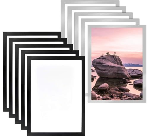 Smilbaley 10 Stück Aufklappbarer Magnetrahmen, Magnetrahmen A4 Magnetisch, Infotaschen A4, Magnetrahmen A4 Silber, Informationstasche mit Magnetverschluss, 23.8×32.5cm