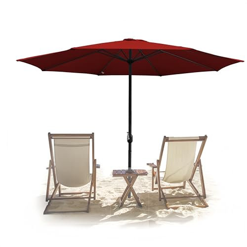 Tubiaz Sonnenschirm 350cm Groß Gartenschirm Wasserabweisende Ampelschirm ohne Ständer,UV-Schutz 30+ Parasol mit Handkurbel Marktschirm für Balkon Garten Terrasse,Rot