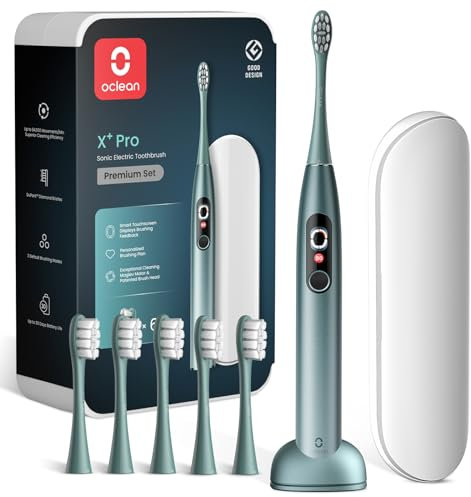 Oclean Elektrische Zahnbürste X Series Pro Gift Set, Schallzahnbürste mit Bildschirm, 3 Modi & 32 Intensitäten Sonic Electric Toothbrush mit Timer, 6 Stücke Bürstenköpfe mit Reiseetui, Grün